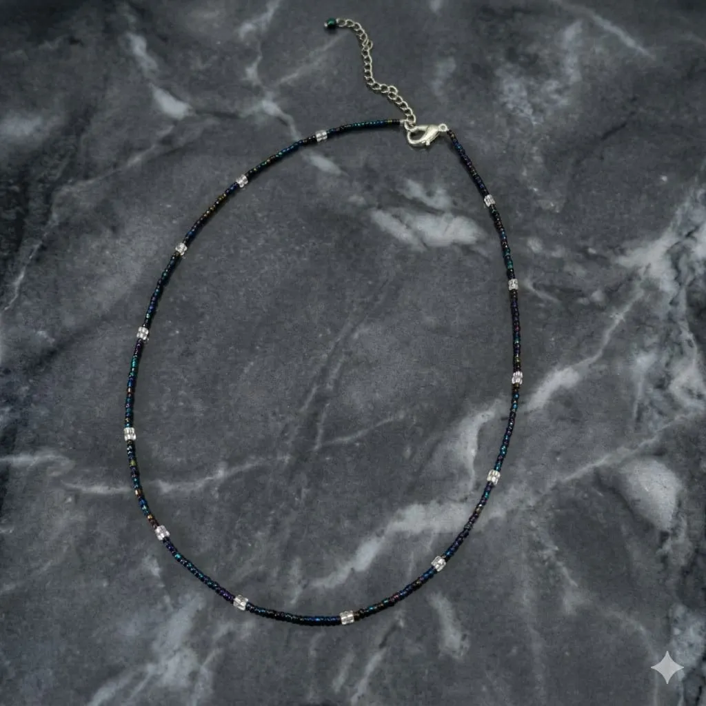Midnight Blue Seed Bead Choker Necklace